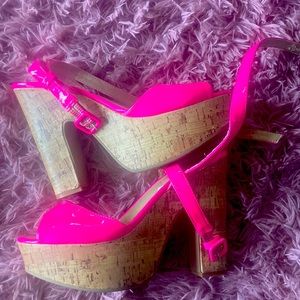 Madden girl wrap ankle hot pink platform cork screw bottoms. Vintage